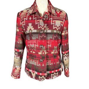 Coldwater Creek vintage aztec wool blend multicolored collared jacket size P4